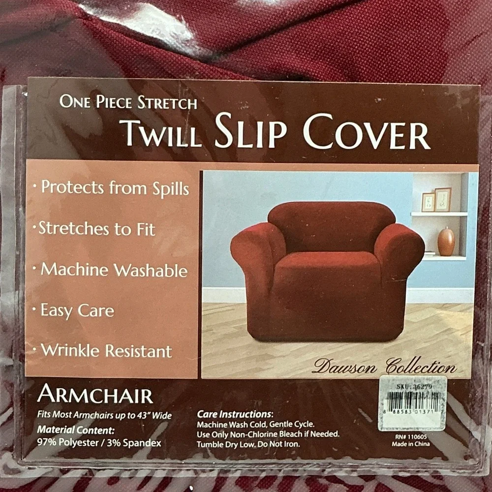 New Dawson Collection Burgundy Stretch Twill Armchair Slipcover Fits to 43